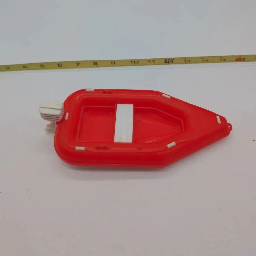 Vintage Tim Mee Toys Dolphin Raft Boat with Plastic Motor 3100 Orange White